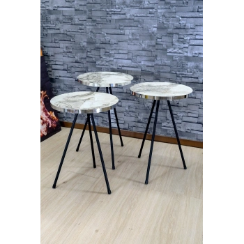 Zigon Sehpa 3lü Siyah Metal Ayak Gümüş Efes 1071