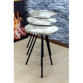 Zigon Sehpa 3lü Siyah Metal Ayak Gümüş Efes 1071