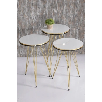 Zigon Sehpa Çift Gold Beyaz Tel