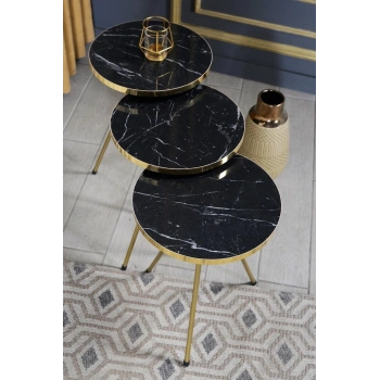 Zigon Sehpa Çift Gold Ceviz Metal