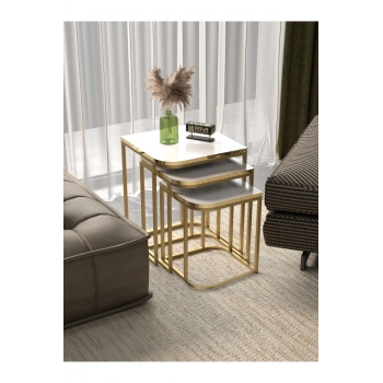 Zigon Sehpa Damla Gold Beyaz