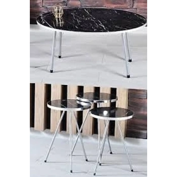 Zigon Sehpa Elips Gümüş Metal Ayak Gümüş Bendir Set