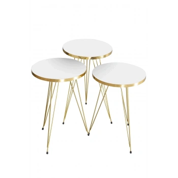 Zigon Sehpa Gold Beyaz Tel Ayak