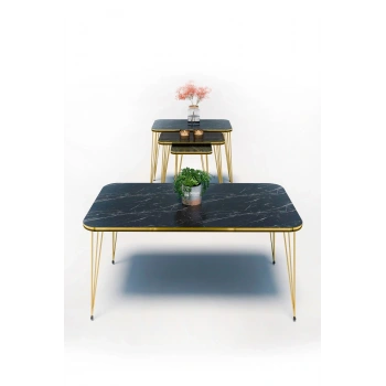 Zigon Sehpa Kr Ve Orta Sehpa Kr Set Çift Gold Bendir Tel 1113