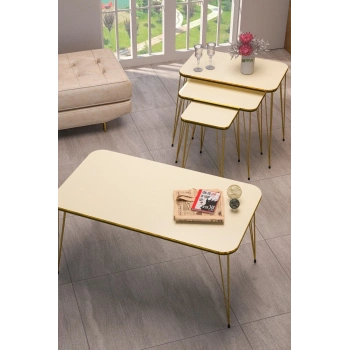 Zigon Sehpa Kr Ve Orta Sehpa Kr Set Çift Gold Krem Tel 1114