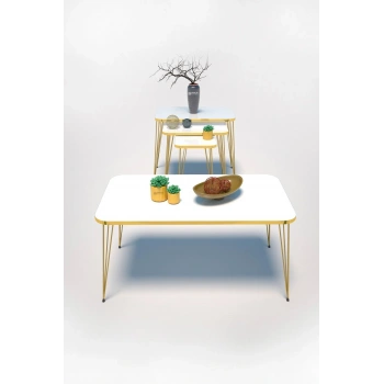 Zigon Sehpa Kr Ve Orta Sehpa Kr Set Gold Beyaz Tel 1109