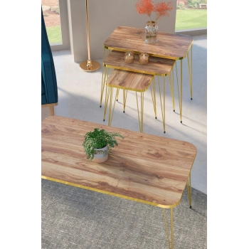 Zigon Sehpa Kr Ve Orta Sehpa Kr Set Gold Ceviz Tel 1108