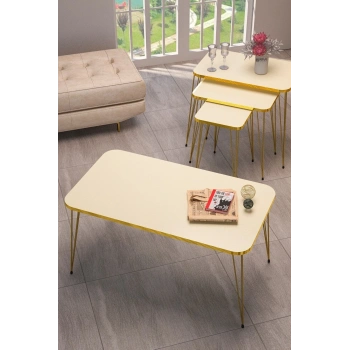 Zigon Sehpa Kr Ve Orta Sehpa Kr Set Gold Krem Tel