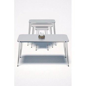 Zigon Sehpa Kr Ve Orta Sehpa Kr Set Gümüş Beyaz Tel