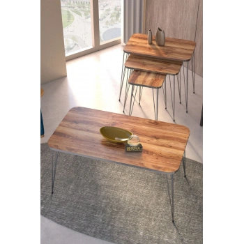 Zigon Sehpa Kr Ve Orta Sehpa Kr Set Gümüş Ceviz Tel