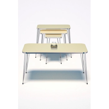 Zigon Sehpa Kr Ve Orta Sehpa Kr Set Gümüş Krem Tel