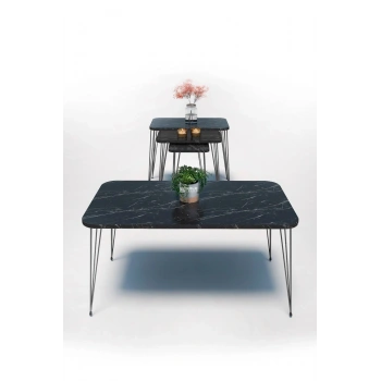 Zigon Sehpa Kr Ve Orta Sehpa Kr Set Siyah Ayak Bendir Tel 1104