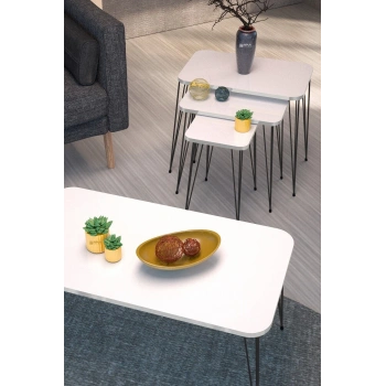 Zigon Sehpa Kr Ve Orta Sehpa Kr Set Siyah Ayak Beyaz Tel 1102