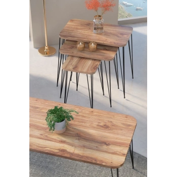 Zigon Sehpa Kr Ve Orta Sehpa Kr Set Siyah Ayak Ceviz Tel