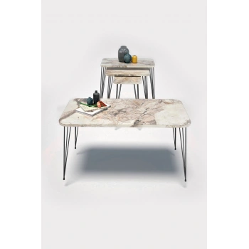 Zigon Sehpa Kr Ve Orta Sehpa Kr Set Siyah Ayak Efes Tel 1103