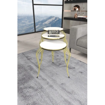 ZİGON SEHPA LÜKENS ÇİFT GOLD BEYAZ