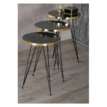 Zigon Sehpa Siyah Ayak Altın Bendir Tel