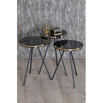 Zigon Sehpa Siyah Metal Ayak Çift Altın Bendir 1081