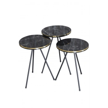 Zigon Sehpa Siyah Metal Ayak Çift Altın Bendir 1081