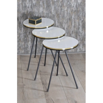 Zigon Sehpa Siyah Metal Ayak Çift Altın Beyaz 1078