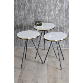 Zigon Sehpa Siyah Metal Ayak Çift Altın Beyaz 1078