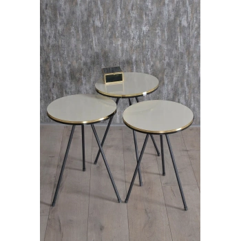 Zigon Sehpa Siyah Metal Ayak Çift Altın Krem