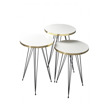 Zigon Sehpa Siyah Tel Ayak Altın Beyaz 1050