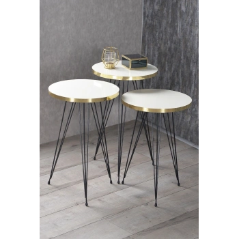 Zigon Sehpa Siyah Tel Ayak Altın Beyaz 1050