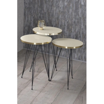 Zigon Sehpa Siyah Tel Ayak Altın Krem 1051