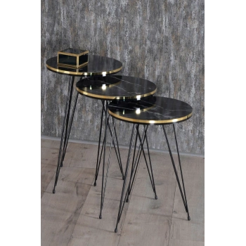 Zigon Sehpa Siyah Tel Ayak Çift Altın Bendir