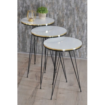 Zigon Sehpa Siyah Tel Ayak Çift Altın Beyaz