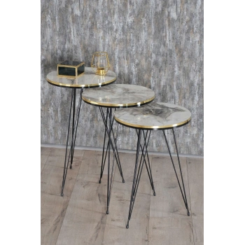 Zigon Sehpa Siyah Tel Ayak Çift Altın Efes