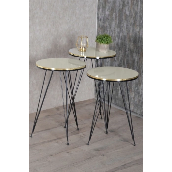 Zigon Sehpa Siyah Tel Ayak Çift Altın Krem