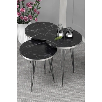 Zigon Sehpa Siyah Tel Ayak Gümüş Bendir