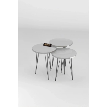 Zigon Sehpa Siyah Tel Ayak Gümüş Beyaz Zigon