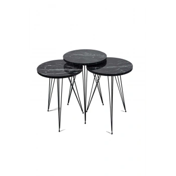 Zigon Sehpa Tel Ayak Siyah Mermer Desen