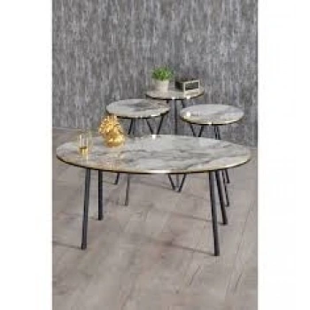 Zigon Sehpa Ve Orta Sehpa Elips  Altın Efes  Siyah Metal Ayak