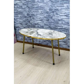 Zigon Sehpa ve Orta Sehpa Elips Altın Metal Ayak Altın Efes Set