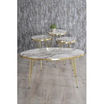 Zigon Sehpa Ve Orta Sehpa Elips Gold Metal Ayak Gold Efes Set