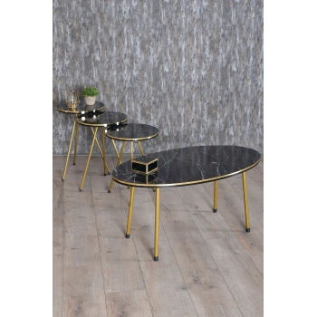 Zigon Sehpa Ve Orta Sehpa Elips Set Çift Gold Bendir Metal