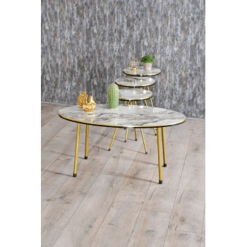 Zigon Sehpa Ve Orta Sehpa Elips Set Çift Gold Efes Metal