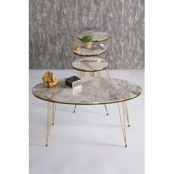 Zigon Sehpa ve Orta Sehpa Elips Set Çift Gold Efes Tel