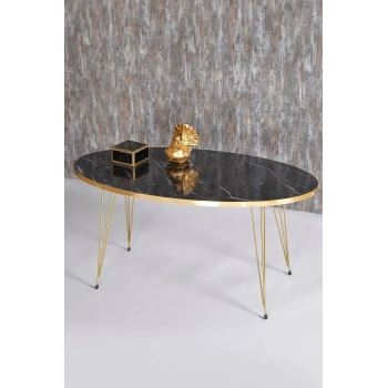 Zigon Sehpa ve Orta Sehpa Elips Set Gold Bendir Tel