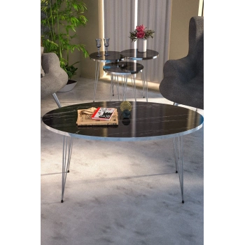 Zigon Sehpa Ve Orta Sehpa Elips Set Gümüş Bendir Tel