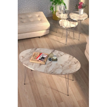 Zigon Sehpa Ve Orta Sehpa Elips Set Gümüş Efes Tel