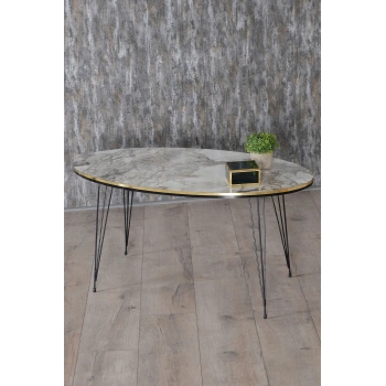 Zigon Sehpa Ve Orta Sehpa Elips Set Siyah Tel Ayak Çift Altın Efes