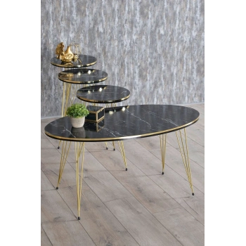 Zigon Sehpa Ve Orta Sehpa Elips Set Tel Ayak Çift Gold Bendir