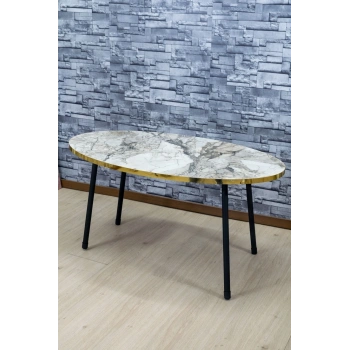 Zigon Sehpa Ve Orta Sehpa Elips Siyah Metal Ayak Altın Efes Set