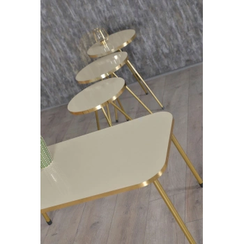 Zigon Sehpa ve Orta Sehpa Kr Gold Metal Ayak Gold Krem Set
