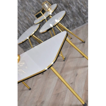 Zigon Sehpa Ve Orta Sehpa Kr Set Çift Gold Beyaz Metal